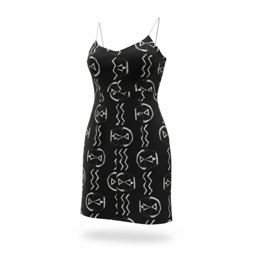 Lewis Cho Silk Black and White Geometric Print Dress Size 6